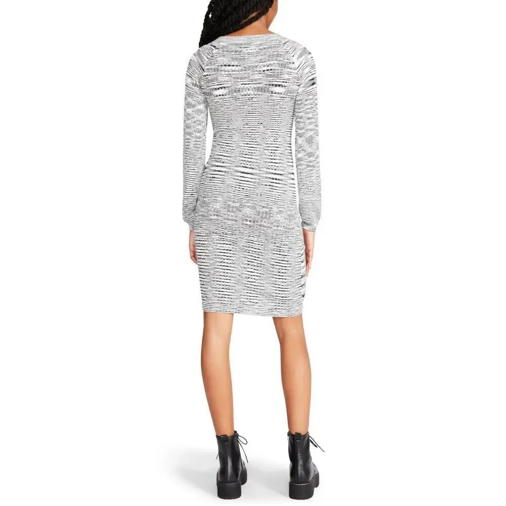 STEVE‎ MADDEN Sophie Dress Womens Size L Black Long Sleeve Bodycon Ruched Casual
